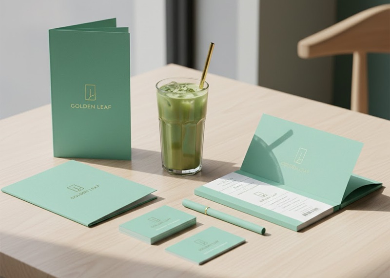 Bộ nhận diện thương hiệu quán cafe đồng bộ màu sắc vé xe