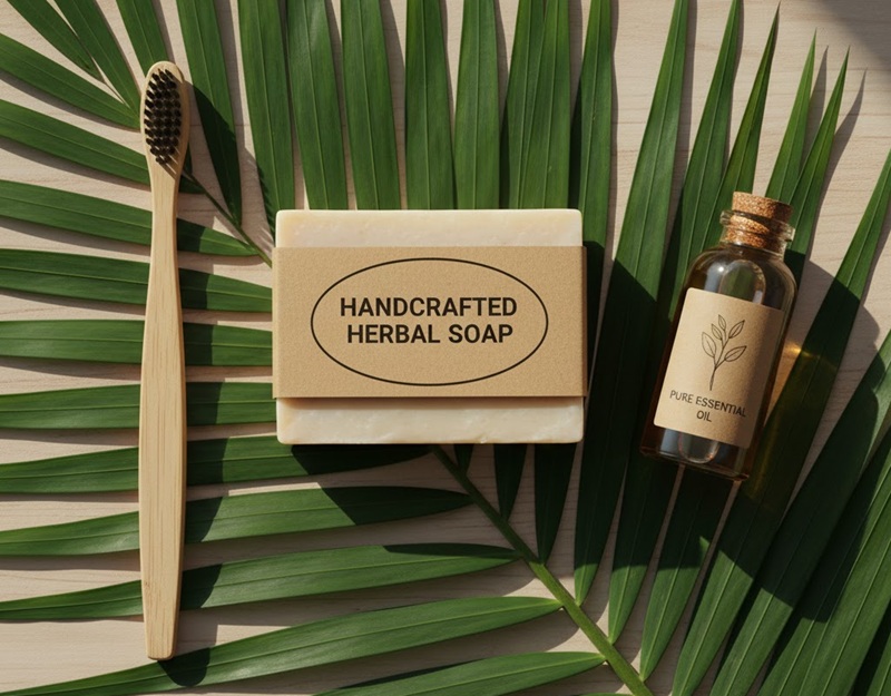 Bộ sản phẩm bao bì xanh thân thiện môi trường với tem giấy kraft