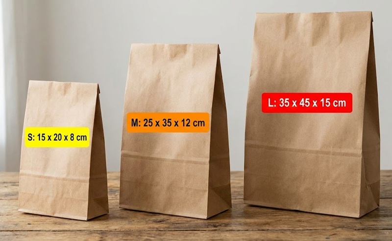 Các kích thước túi giấy đứng phổ biến từ nhỏ đến lớn Các kích thước túi giấy đứng phổ biến từ nhỏ đến lớn