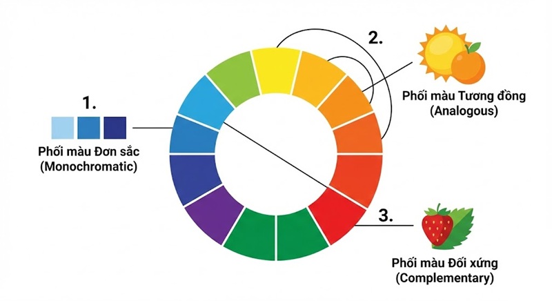 Các sơ đồ phối màu cơ bản trên bánh xe màu sắc