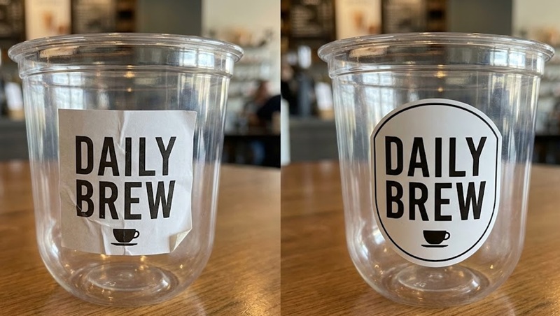 So sánh tem dán ly bị nhăn và tem cắt bế chuẩn form ly bầu So sánh tem dán ly bị nhăn và tem cắt bế chuẩn form ly bầu