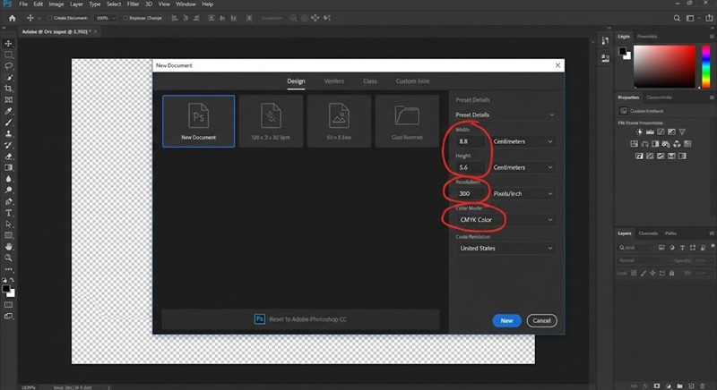 Cài đặt thông số thiết kế thẻ nhựa trong Photoshop