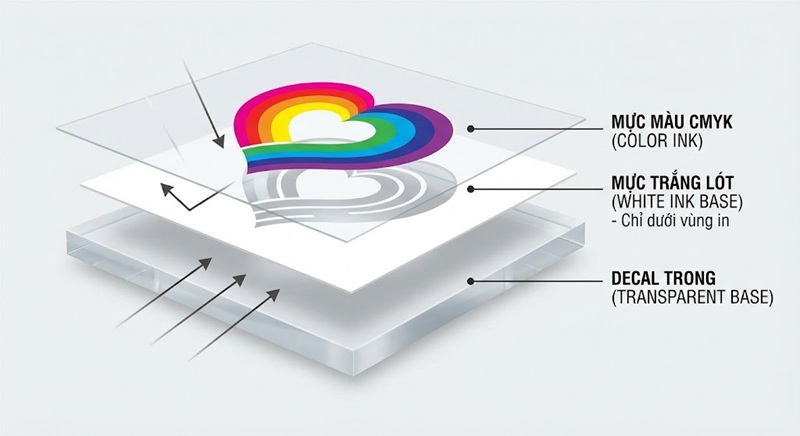 Mô phỏng cấu tạo các lớp in lót mực trắng