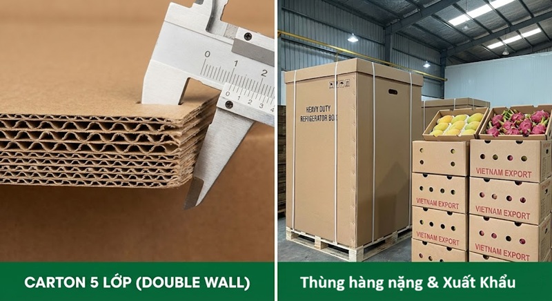 Thùng carton 5 lớp dày dặn chịu lực tốt
