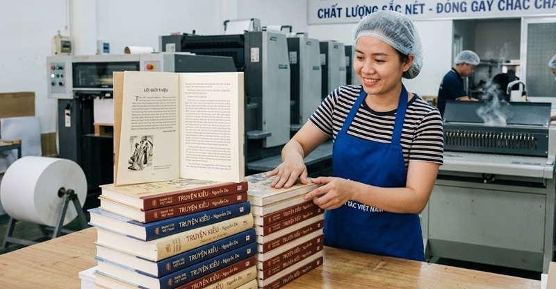 Cận cảnh chất lượng thành phẩm in sách giá rẻ với độ hiển thị sắc nét, đóng gáy keo nhiệt chắc chắn chuẩn mực.