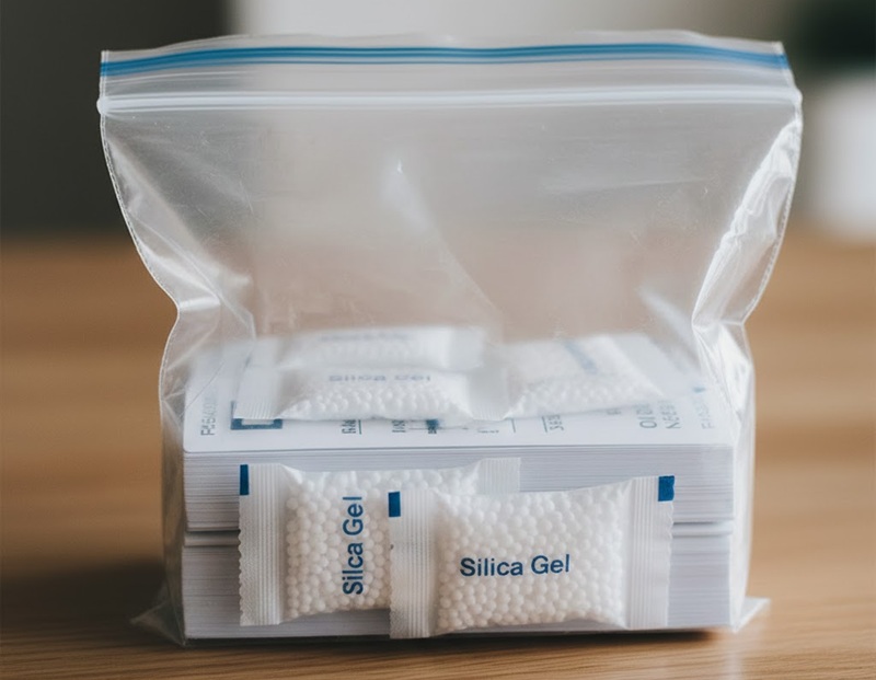 Dùng gói hút ẩm silica gel bảo quản vé xe giấy Dùng gói hút ẩm silica gel bảo quản vé xe giấy