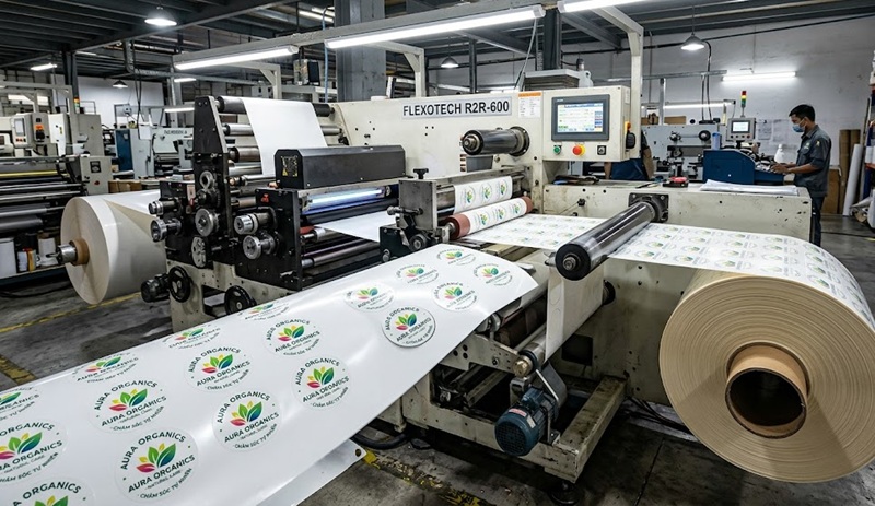 Dây chuyền in ấn và bế tem decal nhựa sữa dạng cuộn tốc độ cao