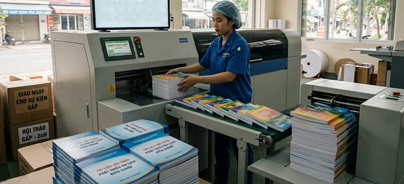 Quy trình khép kín giúp xưởng in cung cấp dịch vụ in nhanh sách lấy ngay trong 24 giờ nhưng vẫn đảm bảo chất lượng.