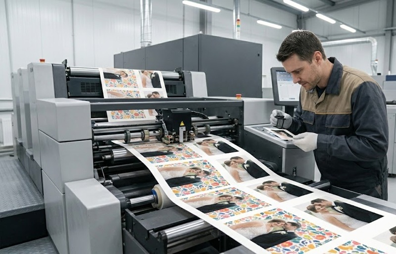 Kỹ thuật viên kiểm tra chất lượng in thiệp cưới giấy mỹ thuật tại xưởng Kỹ thuật viên kiểm tra chất lượng in thiệp cưới giấy mỹ thuật tại xưởng