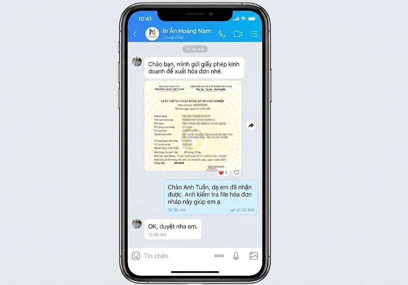 Quy trình chốt thông tin xuất hóa đơn qua Zalo