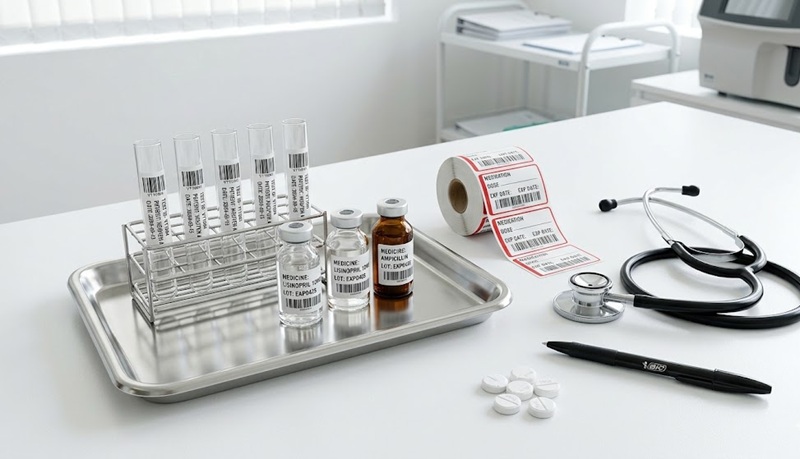 Các mẫu in tem nhãn y tế dán ống nghiệm và lọ thuốc chuẩn xác