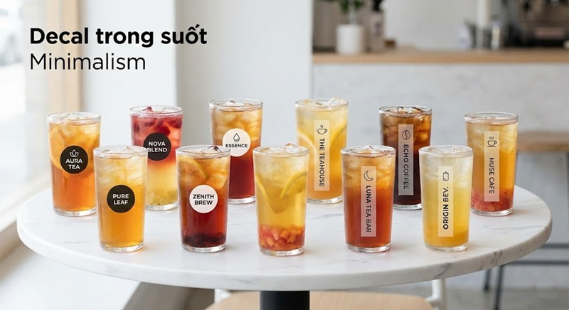 Bộ sưu tập mẫu tem decal trong dán ly trà sữa phong cách Minimalism tối giản và sang trọng.