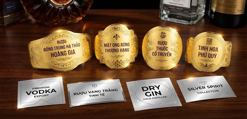 Bộ sưu tập mẫu tem decal xi vàng và xi bạc dán chai rượu mật ong cao cấp sang trọng ánh kim. Bộ sưu tập mẫu tem decal xi vàng và xi bạc dán chai rượu mật ong cao cấp sang trọng ánh kim.
