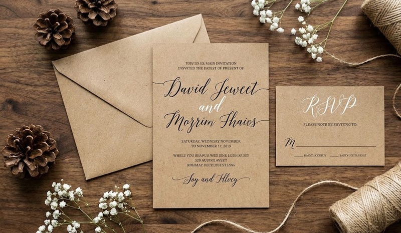 Mẫu thiệp cưới giấy kraft phong cách vintage cổ điển