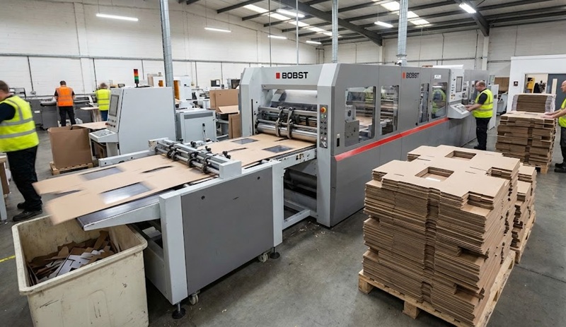 Máy bế khuôn tạo hình hộp giấy và decal