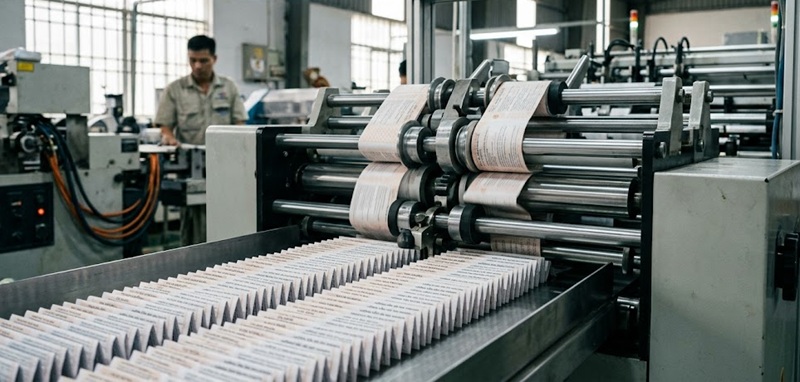 Máy gấp tờ rơi hướng dẫn sử dụng thuốc tự động tốc độ cao tại xưởng