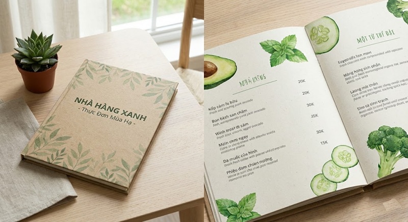 Menu nhà hàng chay màu xanh lá cây tươi mát Menu nhà hàng chay màu xanh lá cây tươi mát