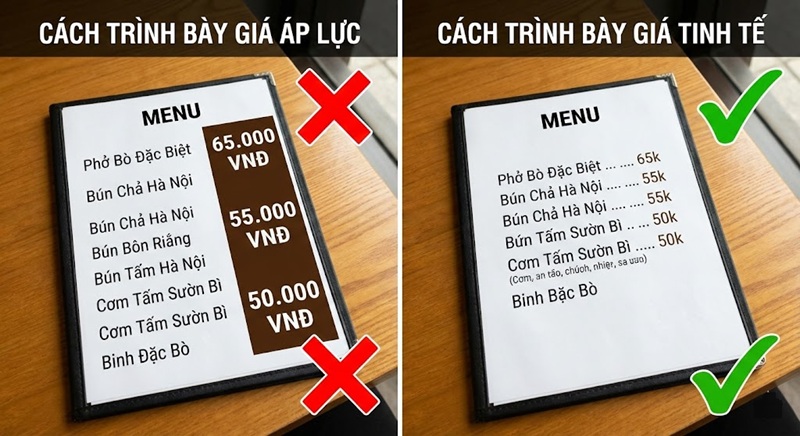 Cách viết giá tiền trên menu để khách hàng không ngại chi