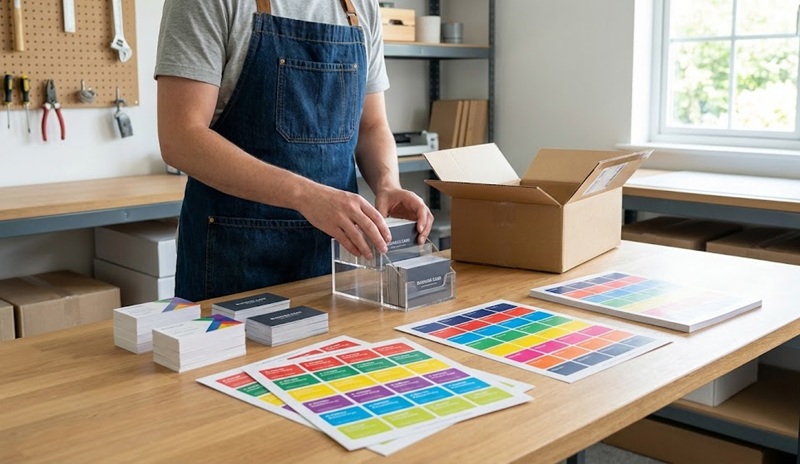 Thành phẩm in nhanh name card và tem nhãn decal