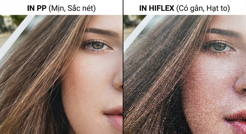 So sánh độ nét bề mặt giữa in PP và in bạt Hiflex So sánh độ nét bề mặt giữa in PP và in bạt Hiflex