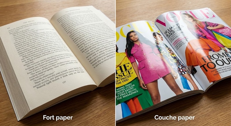 So sánh ứng dụng thực tế của giấy Fort và giấy Couche