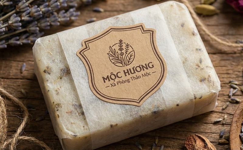 Xà phòng handmade dán tem decal kraft được cắt bế hình dáng đặc biệt (die-cut).