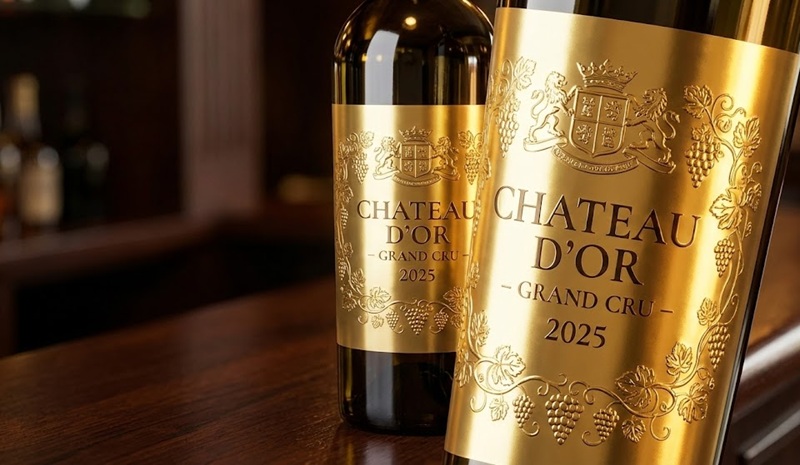 Mẫu in tem decal xi vàng dán chai rượu sang trọng Mẫu in tem decal xi vàng dán chai rượu sang trọng