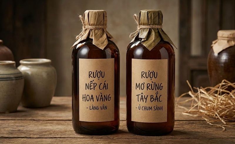 Mẫu tem giấy kraft dán chai rượu truyền thống phong cách vintage Mẫu tem giấy kraft dán chai rượu truyền thống phong cách vintage
