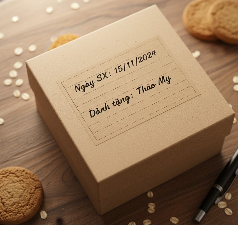 Tem nhãn kraft cho sản phẩm handmade có chỗ trống để viết tay thông tin.