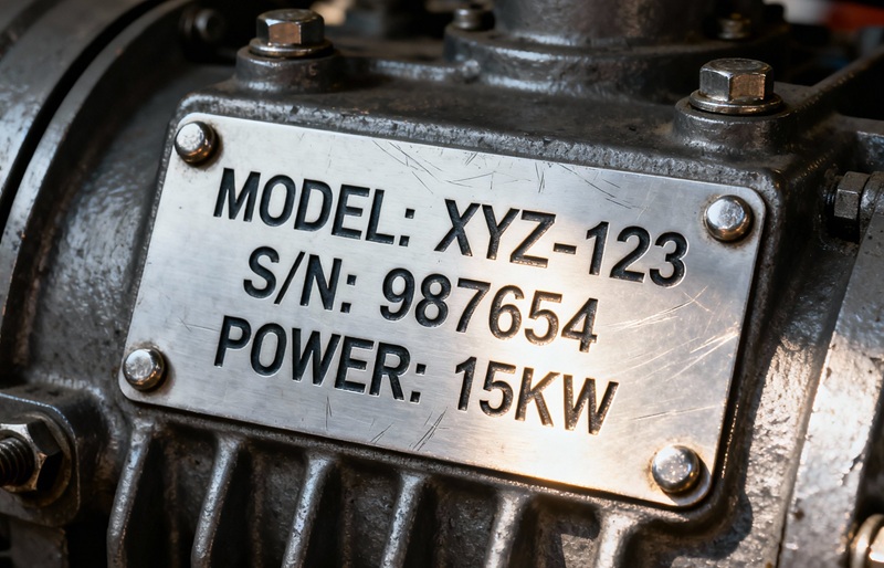 Tem nhôm kim loại gắn trên máy móc công nghiệp nặng