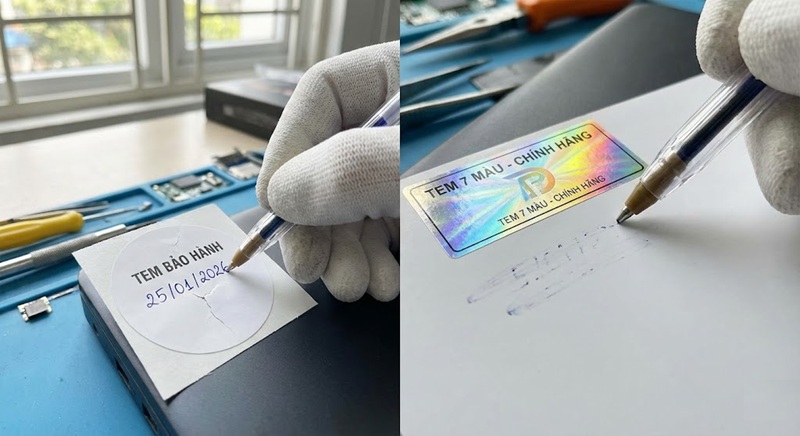 Tem vỡ có thể viết ngày tháng còn tem 7 màu thì không