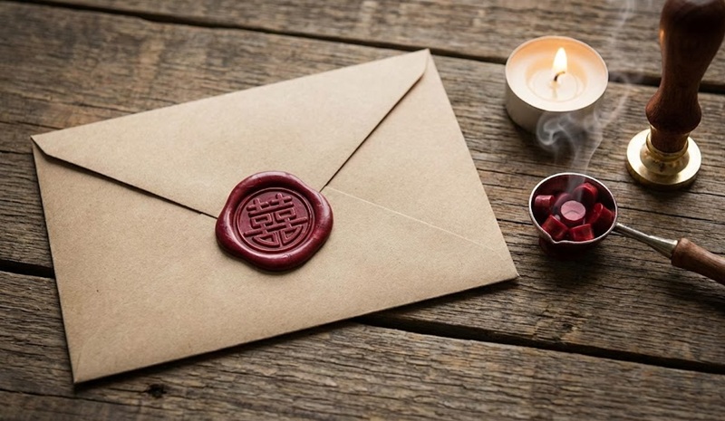 Thiệp cưới giấy kraft đóng dấu sáp sang trọng