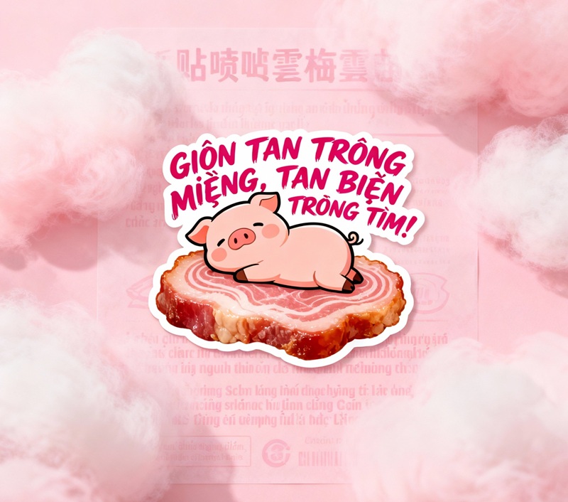 Thiết kế tem ăn vặt với slogan hài hước bắt trend