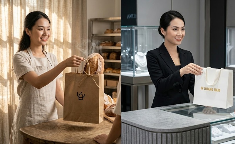 So sánh ứng dụng thực tế của túi giấy Kraft và túi giấy Ivory