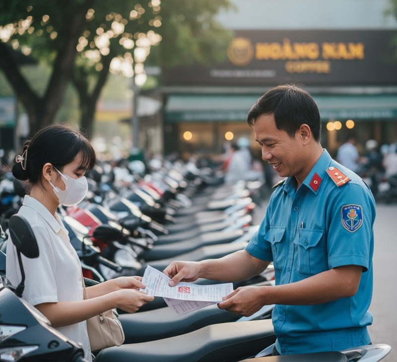 Nhân viên dùng vé giấy giữ xe tại quán cafe Nhân viên dùng vé giấy giữ xe tại quán cafe