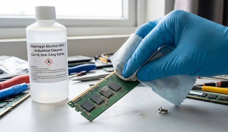 Vệ sinh bề mặt linh kiện trước khi dán tem bảo hành Vệ sinh bề mặt linh kiện trước khi dán tem bảo hành