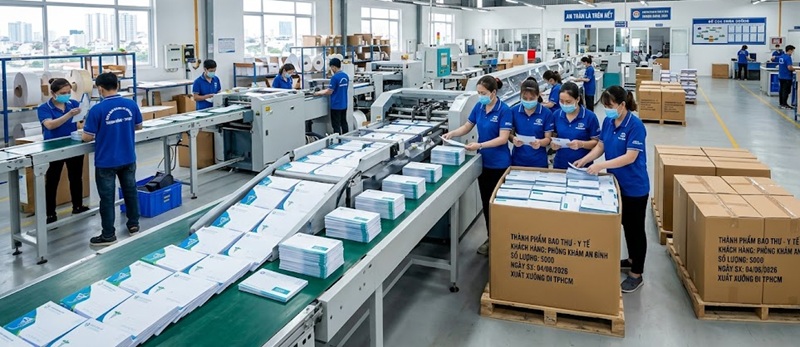 Phân xưởng sản xuất và gia công in bao thư phòng khám chuyên nghiệp tại TPHCM Phân xưởng sản xuất và gia công in bao thư phòng khám chuyên nghiệp tại TPHCM