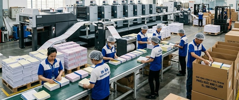 Nhà xưởng sản xuất và đóng cuốn biểu mẫu carbonless đa liên chuyên nghiệp tại TPHCM