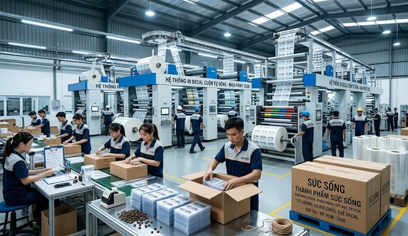 Phân xưởng sản xuất và gia công tem nhãn decal nhựa trong chuyên nghiệp tại Hoàng Nam TPHCM Phân xưởng sản xuất và gia công tem nhãn decal nhựa trong chuyên nghiệp tại Hoàng Nam TPHCM