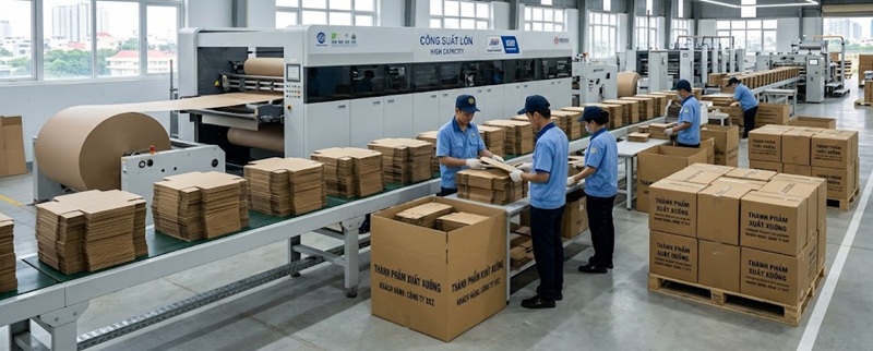 Phân xưởng sản xuất và gia công in hộp giấy Kraft chuyên nghiệp tại Hoàng Nam TPHCM Phân xưởng sản xuất và gia công in hộp giấy Kraft chuyên nghiệp tại Hoàng Nam TPHCM