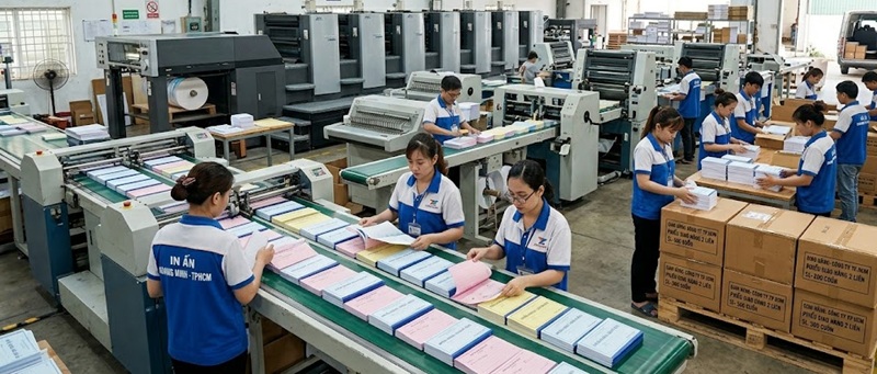 Phân xưởng sản xuất và đóng cuốn phiếu giao hàng biên nhận carbonless chuyên nghiệp tại Hoàng Nam TPHCM