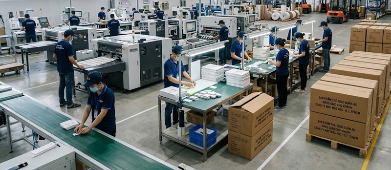 Phân xưởng sản xuất và gia công thẻ treo quần áo chuyên nghiệp chất lượng tại Hoàng Nam TPHCM